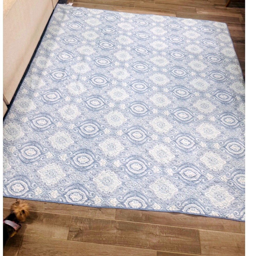 Tommy Bahama Home Quilt King Blue Medallion Coastal Cotton Coverlet 100x92 Light